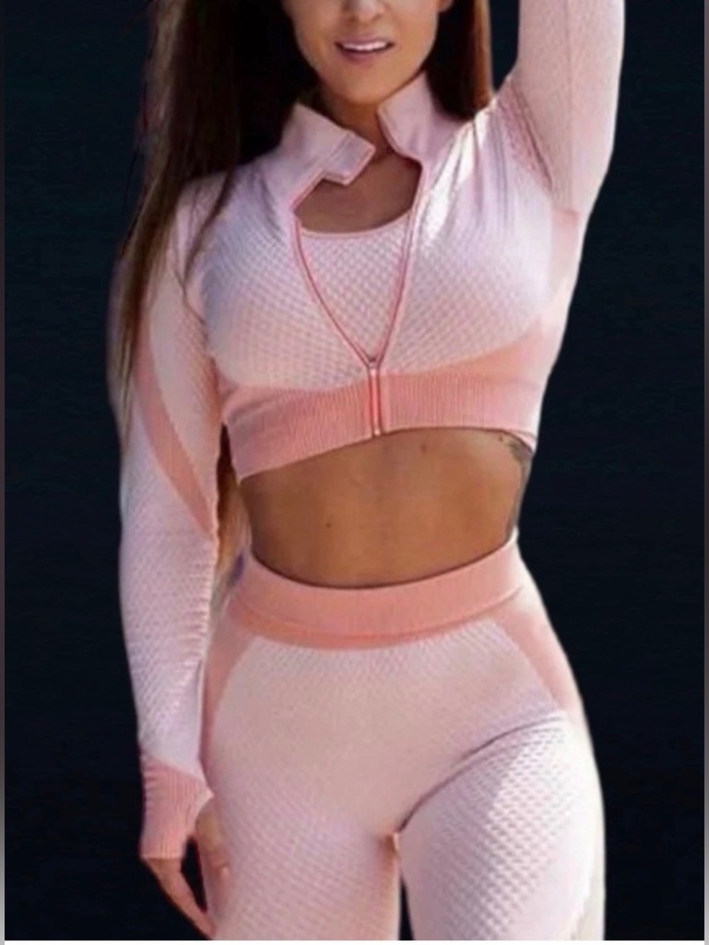 NWOT Peach 3 Pc Jacket, Top & High-Rise Leggings Matching Set Large